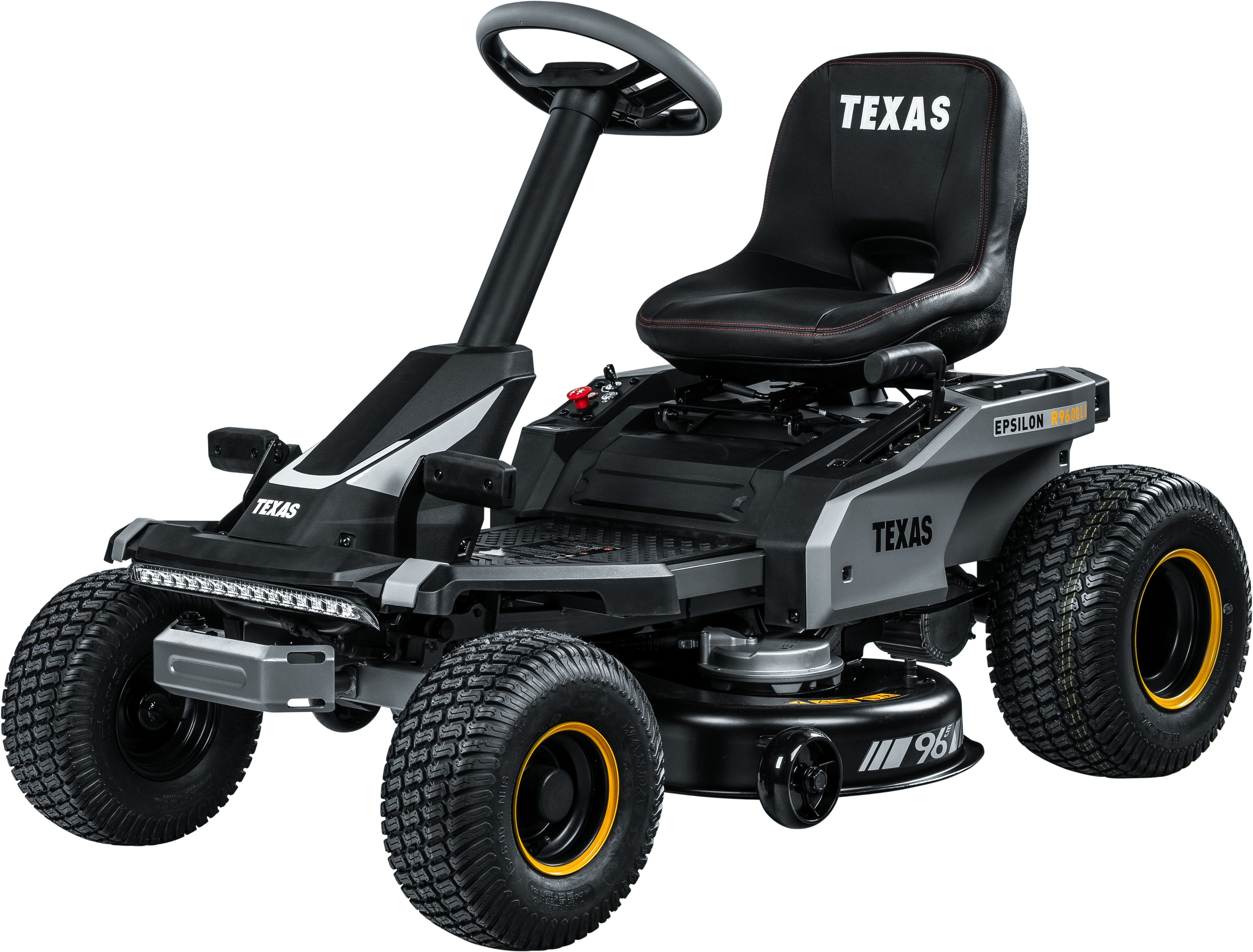 Texas Akku-Rasentraktor Epsilon R9600Li, 96 cm Schnittbreite, inkl. Ladegerät, Mulchstopfen und Seitenauswurf, 72 V Akku, 7 Schnitthöhen