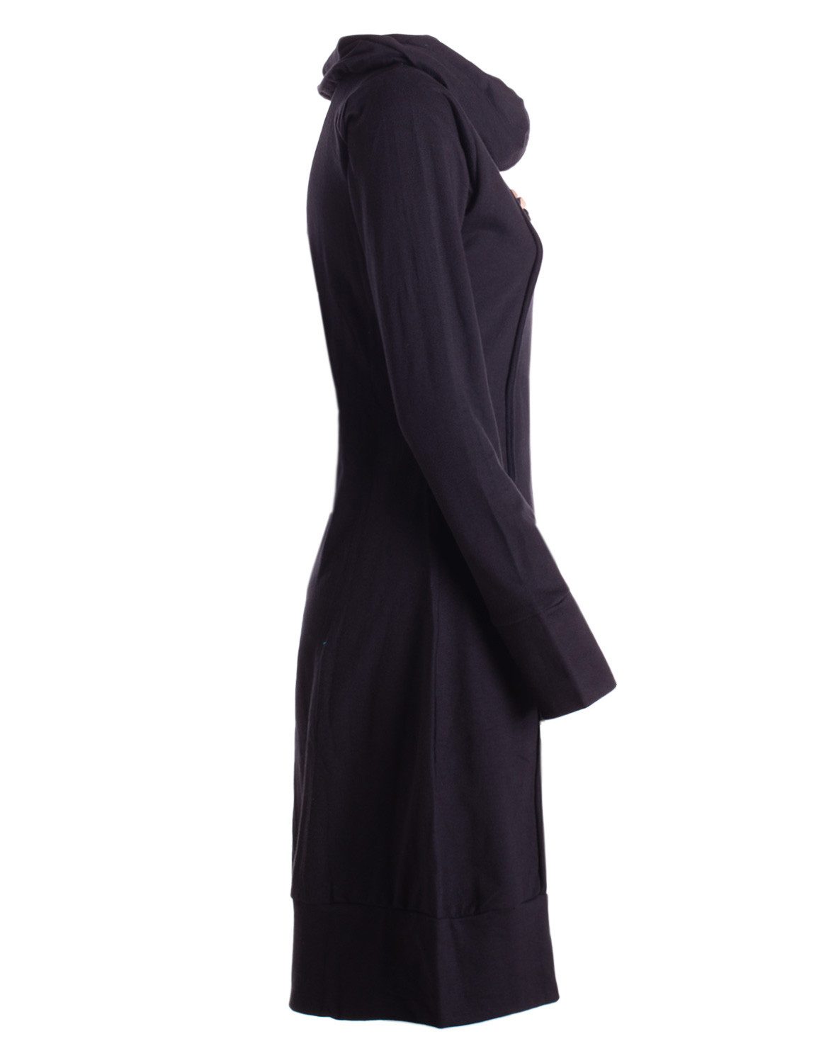 Vishes Jerseykleid Knielanges Kleid Baumwolle Schalkragen elastischer Bund mit Kordel-Zug Alternative Bekleidung, Ethno, Hippie, Retro Style