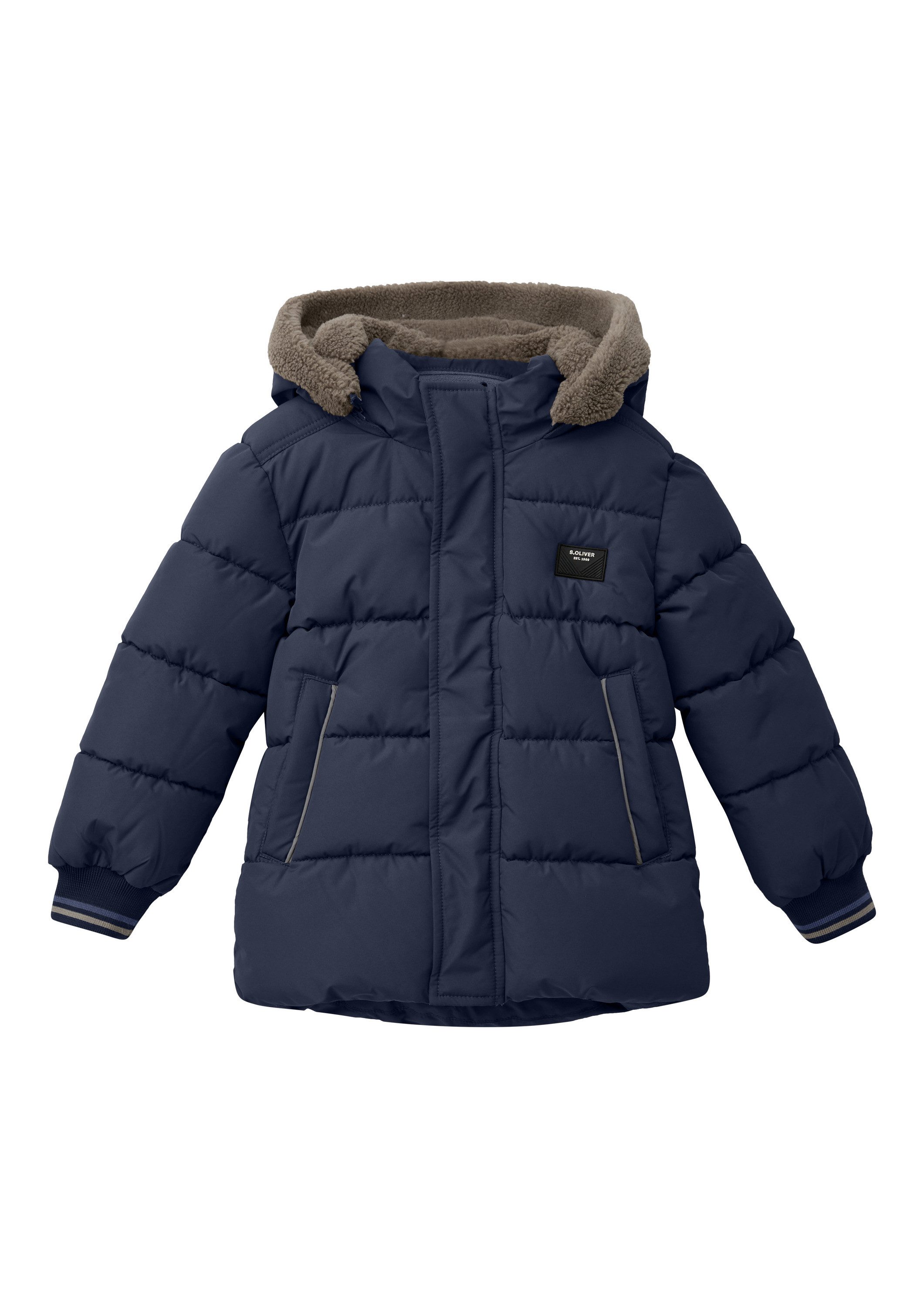 s.Oliver Winterjacke Outdoor-Jacke Stepp-Jacke mit Fleece-Futter und Kapuze