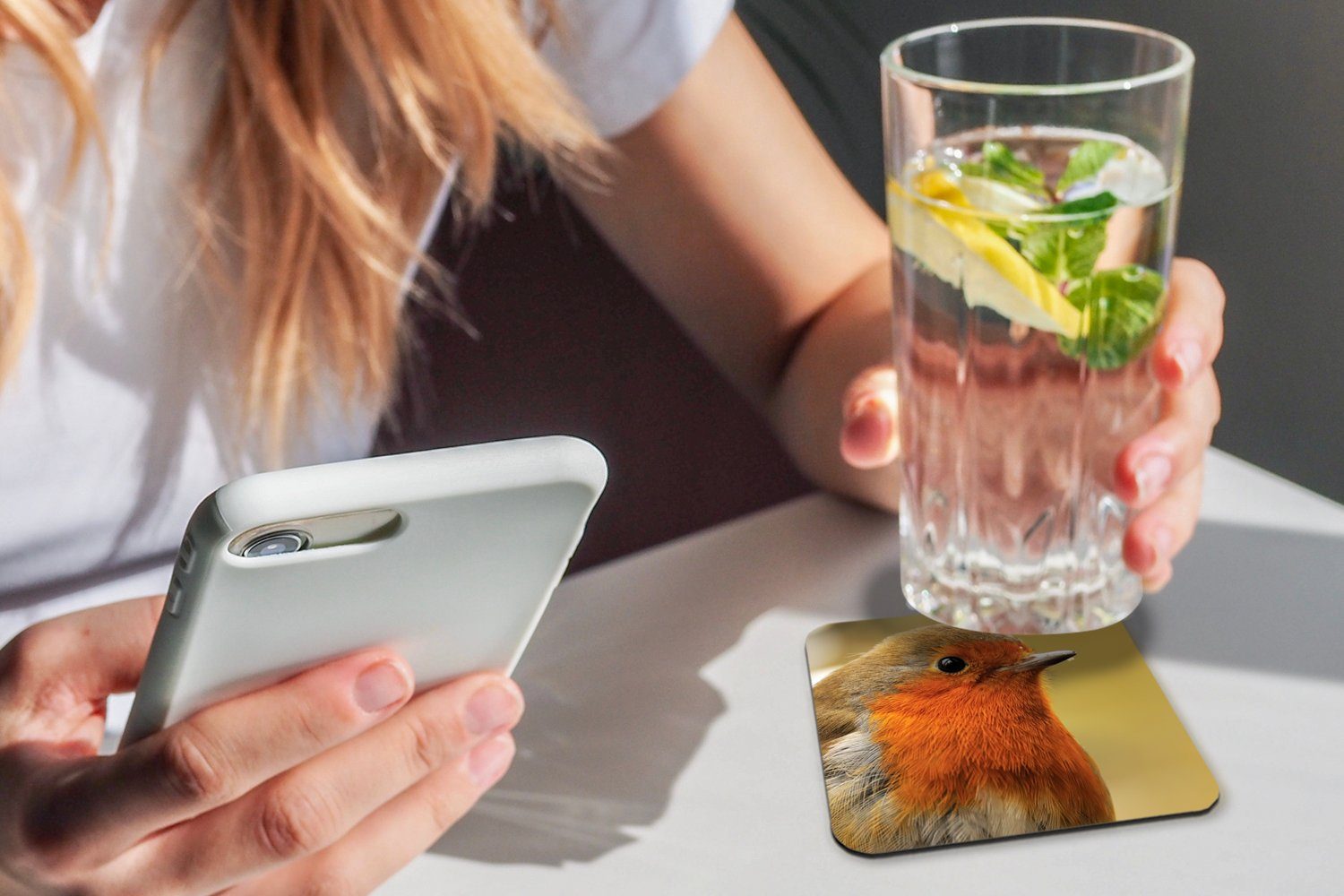 MuchoWow Glasuntersetzer Gläser, Korkuntersetzer, Tasse Glasuntersetzer, Zubehör - 6-tlg., für Vogel - Untersetzer, Rotkehlchen Tischuntersetzer, Porträt