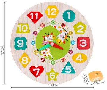 KRUZZEL Lernspielzeug Holzspielzeug-Uhr für Kinder: Lernuhr aus natürlichen Materialien. (Holzuhr mit Sortierer und Zubehör für spielerisches Lernen., Uhr mit Formen, Zahlen, Farben und englischen Bezeichnungen), Holzspielzeug Uhr mit Formen, Zahlen und Farben zum Lernen.