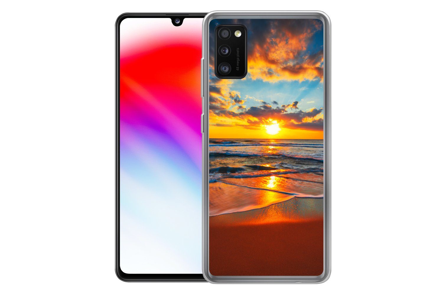 MuchoWow Handyhülle für Samsung Galaxy A41 Meer - Sonnenuntergang - Strand - Wolken - Oran, Smartphone-Bumper, Print, Handy Schutzhülle Dünn