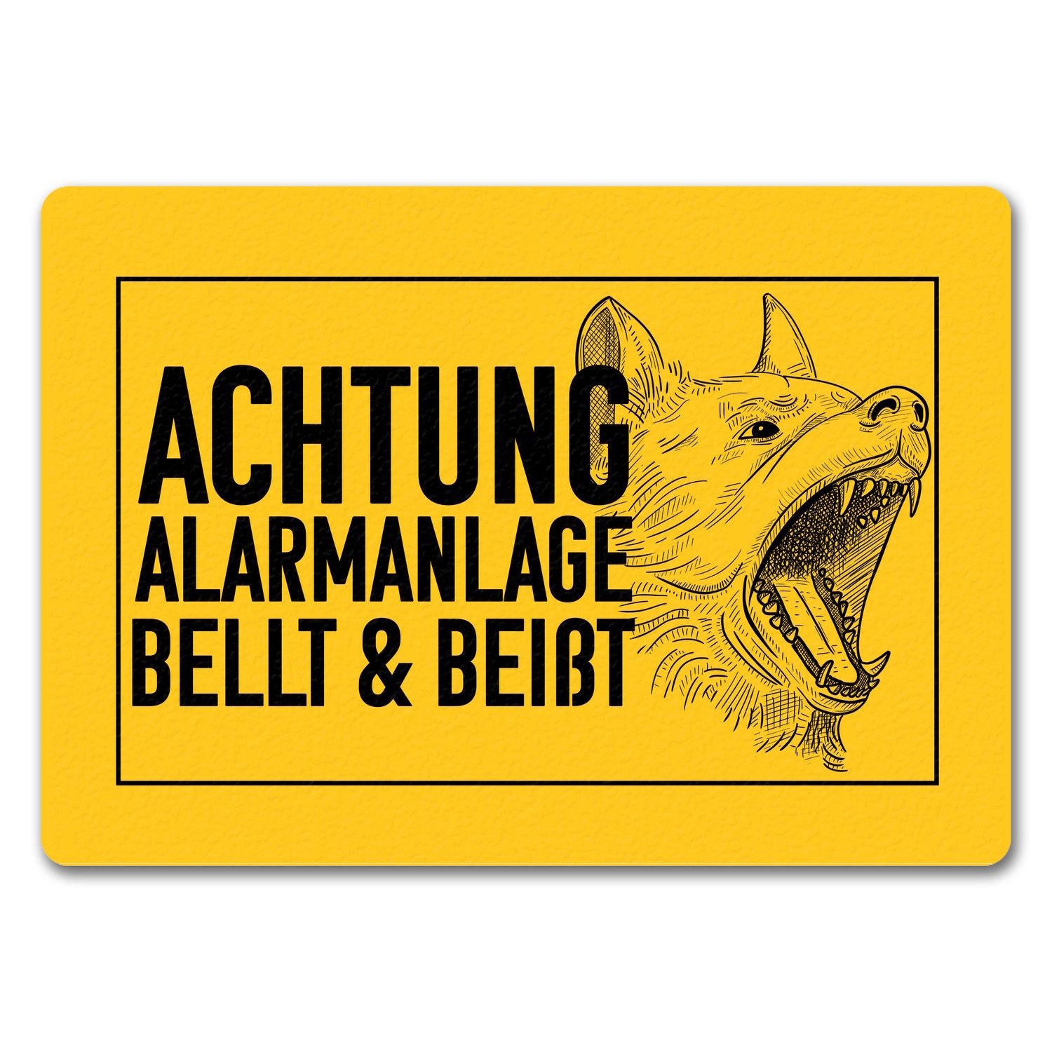 Fußmatte Achtung Alarmanlage bellt und beißt Fußmatte in 35x50 cm ohne Rand