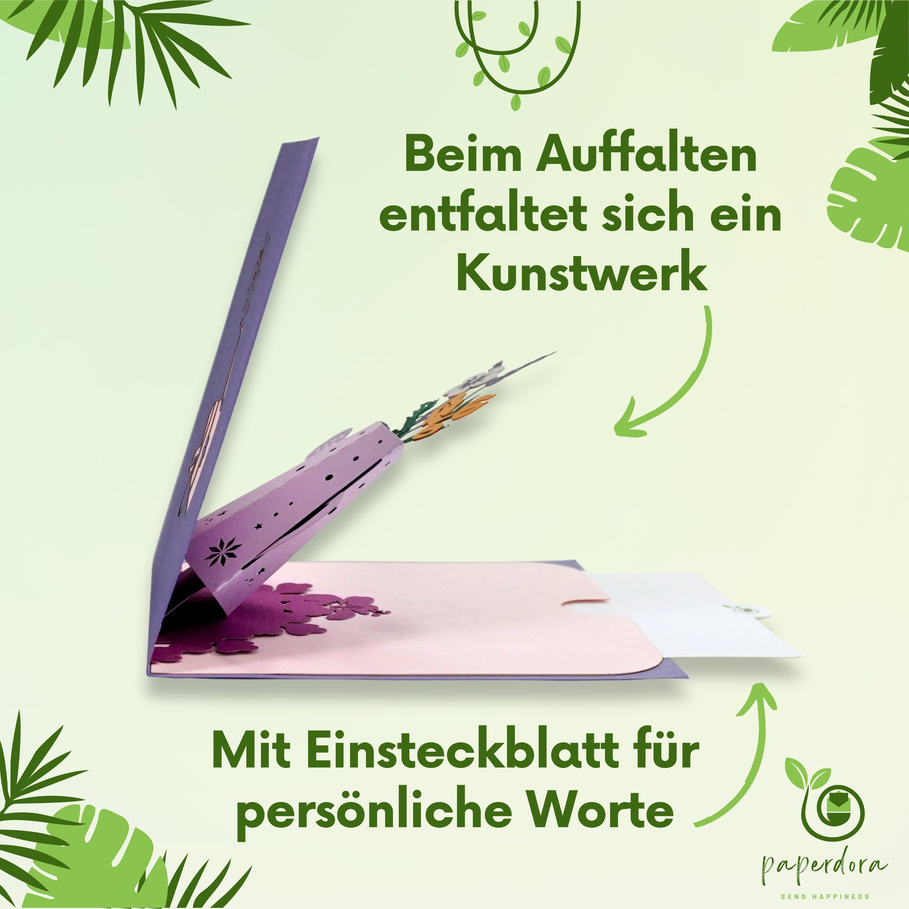 Thumbnail - paperdora Grußkarte 3D Pop-Up-Karte „Blumen“ mit Umschlag und Wachssiegel - Dankeskarte, Blumen Geschenk