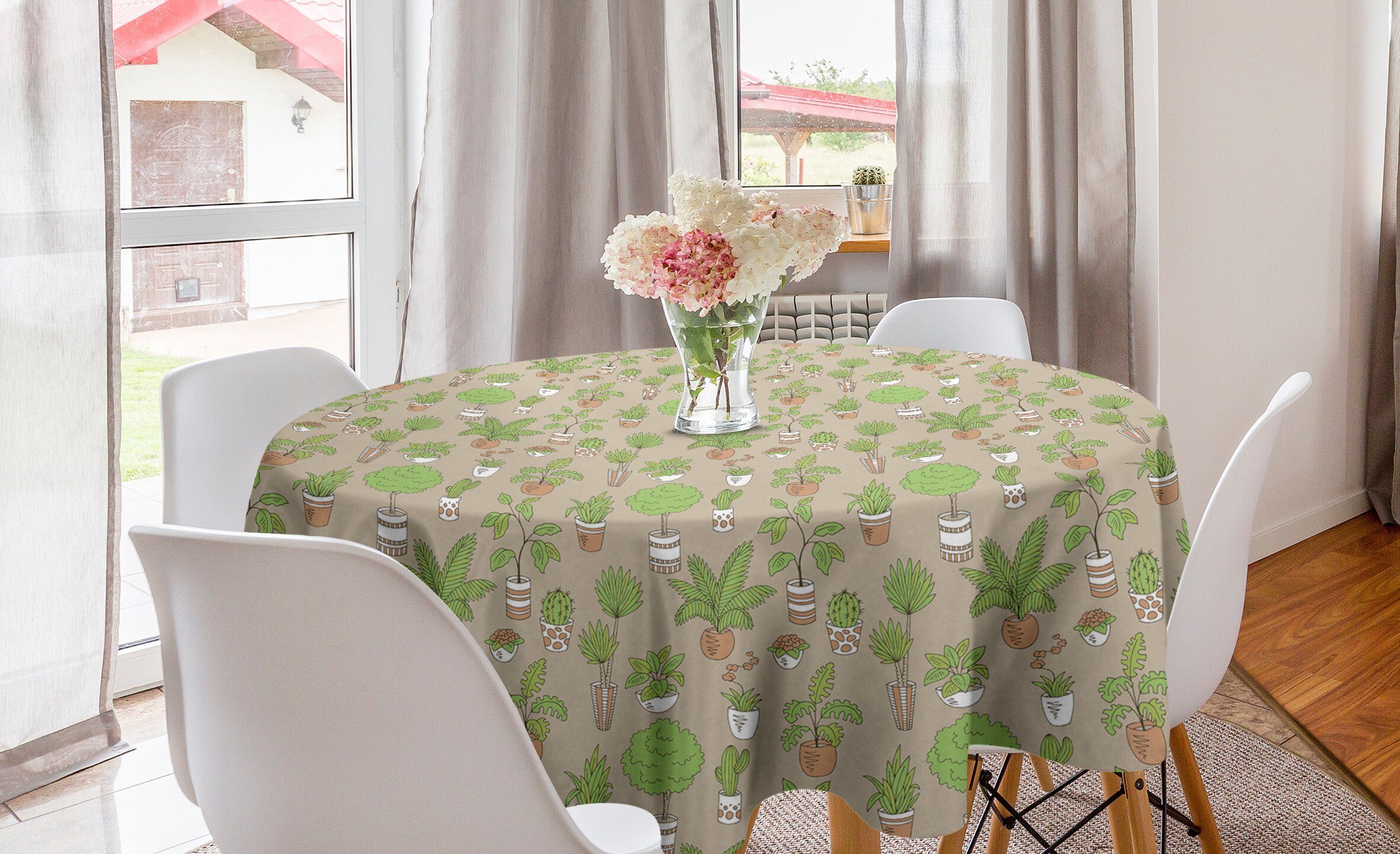 Abakuhaus Tischdecke Kreis Tischdecke Abdeckung für Esszimmer Küche Dekoration, Pflanzen Kaktus Sukkulenten Efeubaum | Tischdecken
