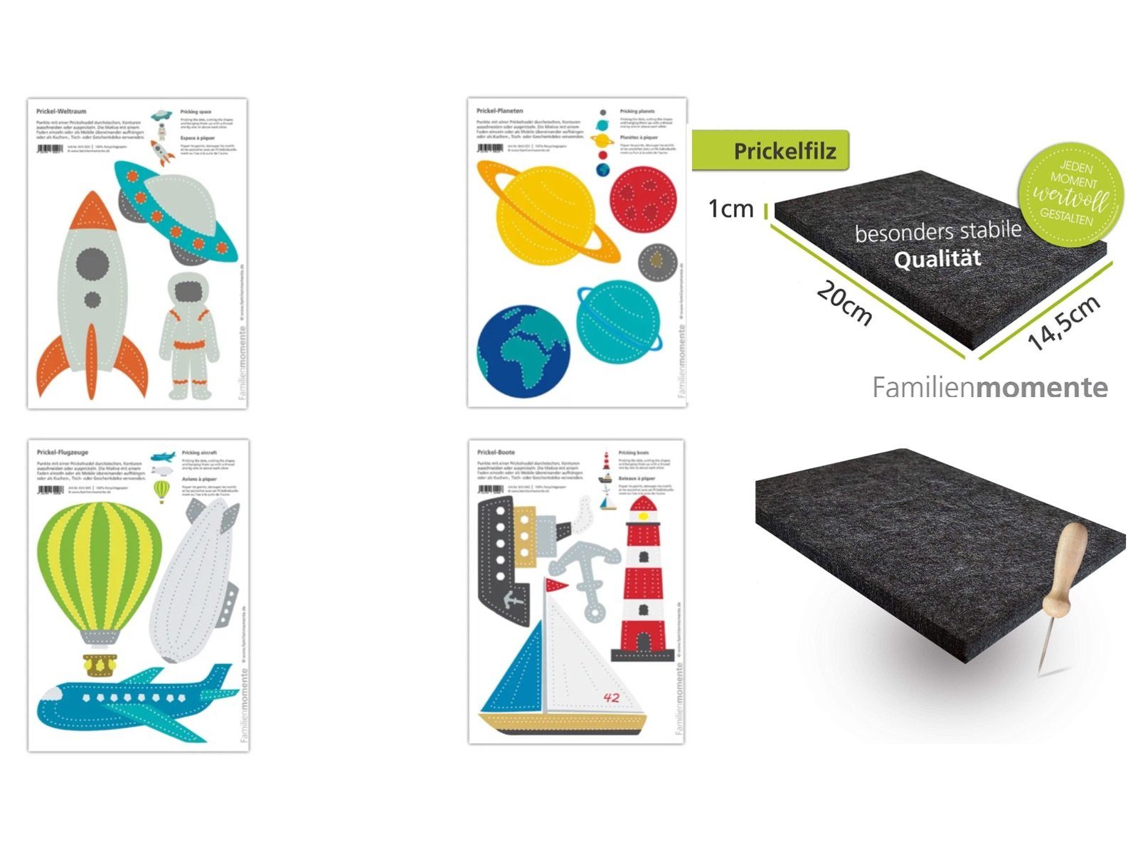 LK Trend & Style Bastelkartonpapier Bastelbögen zum Prickeln verschiedene Motive Flug Abendteuer mit Filz und Nadel