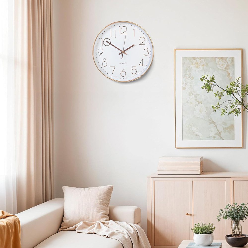 TUWENA Uhr 30cm Wanduhr Lautlos, 3D Ziffern Wanduhr, Modern Wand Uhr Analog (Leise Wall Clock Deko für Wohnzimmer Küche Büro Schule Kinderzimmer)