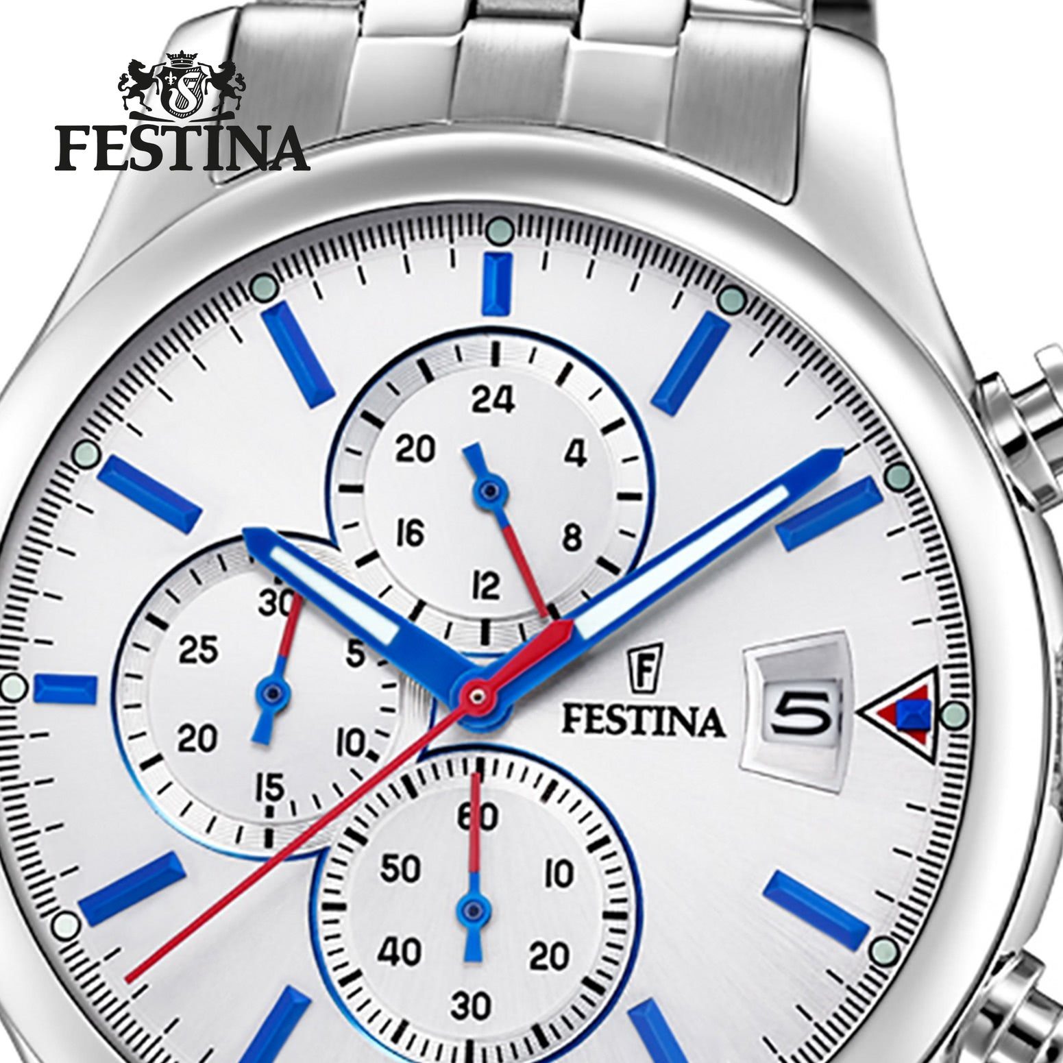 Festina Armbanduhr silber Chronograph Festina Herren F20374/1 Herren Edelstahl, Edelstahlarmband Uhr rund,