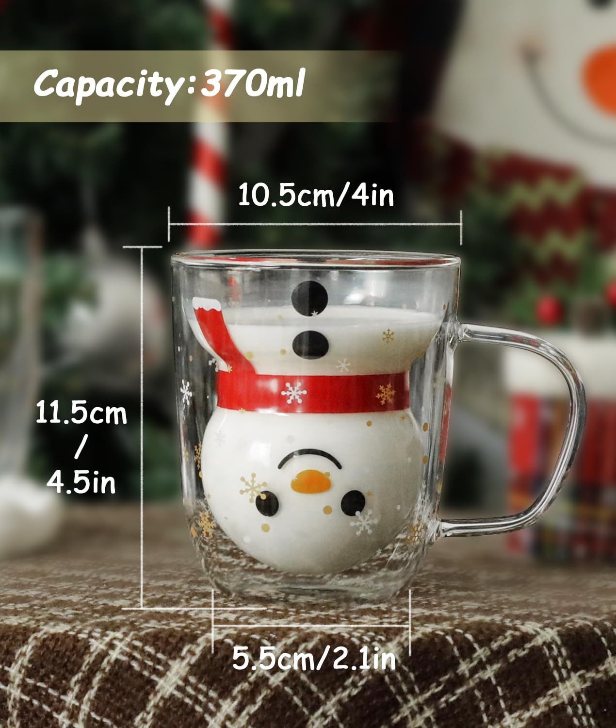 LIBWYS Thermotasse Doppelwandige Weihnachts-Tassen 2er Set 370 ml Deckel Kaffee Tee Latte, Doppelwand, Hitzebeständig, Leicht, Mikrowellengeeignet