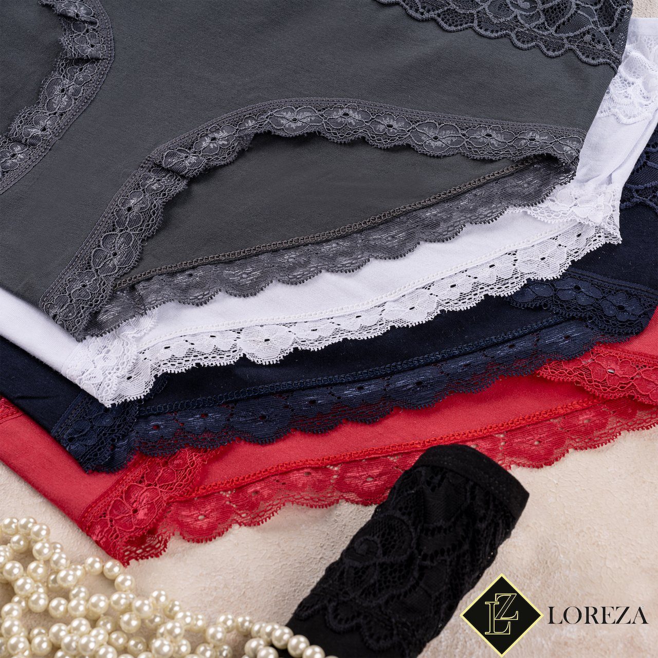 LOREZA Taillenslip 5er Set Taillen Slips - Spitze - Bunt (Packung, 5-St)