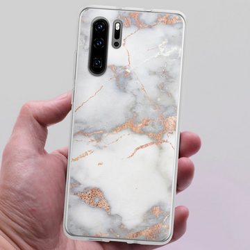 DeinDesign Handyhülle Gold Marmor Glitzer Look White and Golden Marble Look, Huawei P30 Pro New Edition Silikon Hülle Bumper Case Handy Schutzhülle