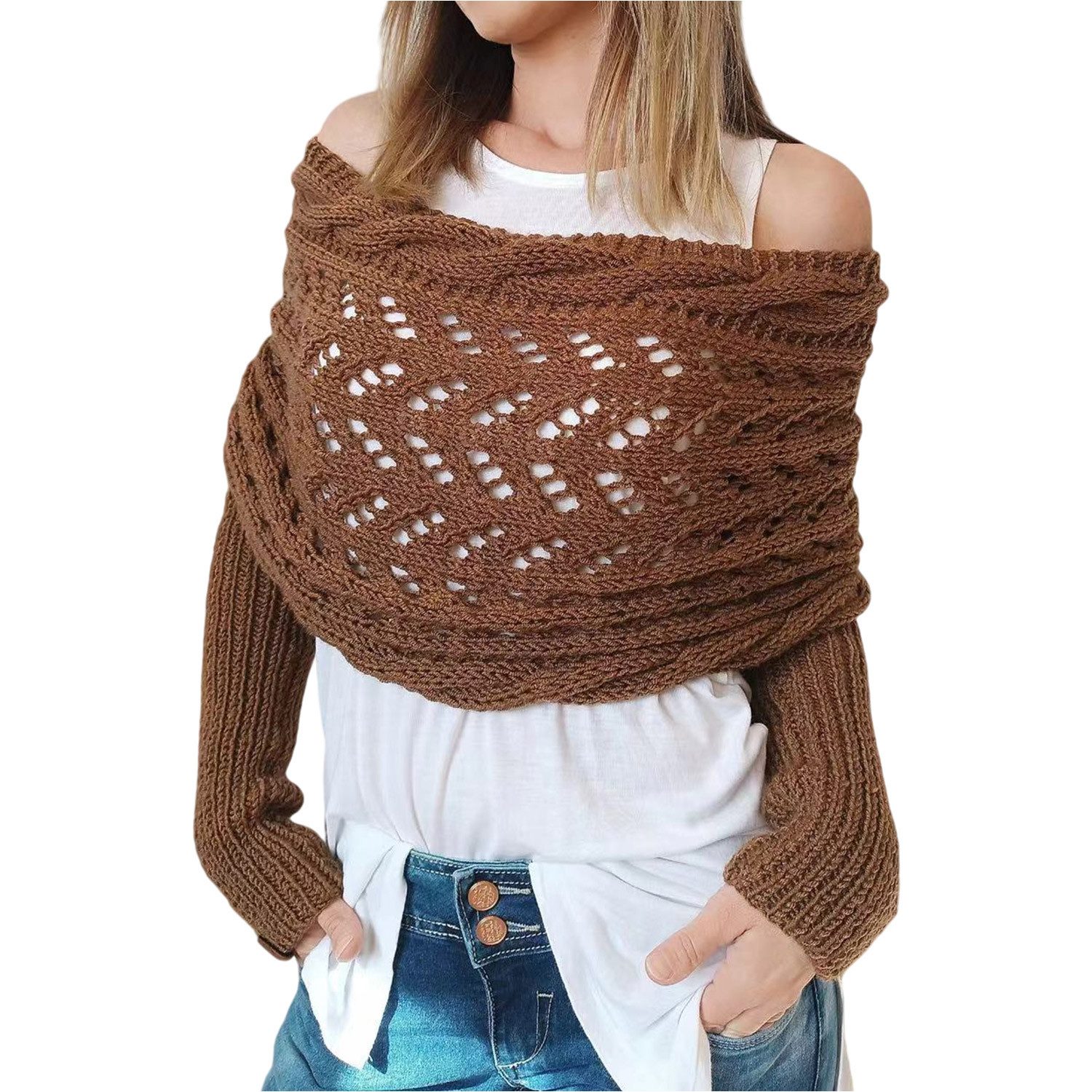 Refttenw Schal mit Ärmeln Damen WickelPullover günstig online kaufen