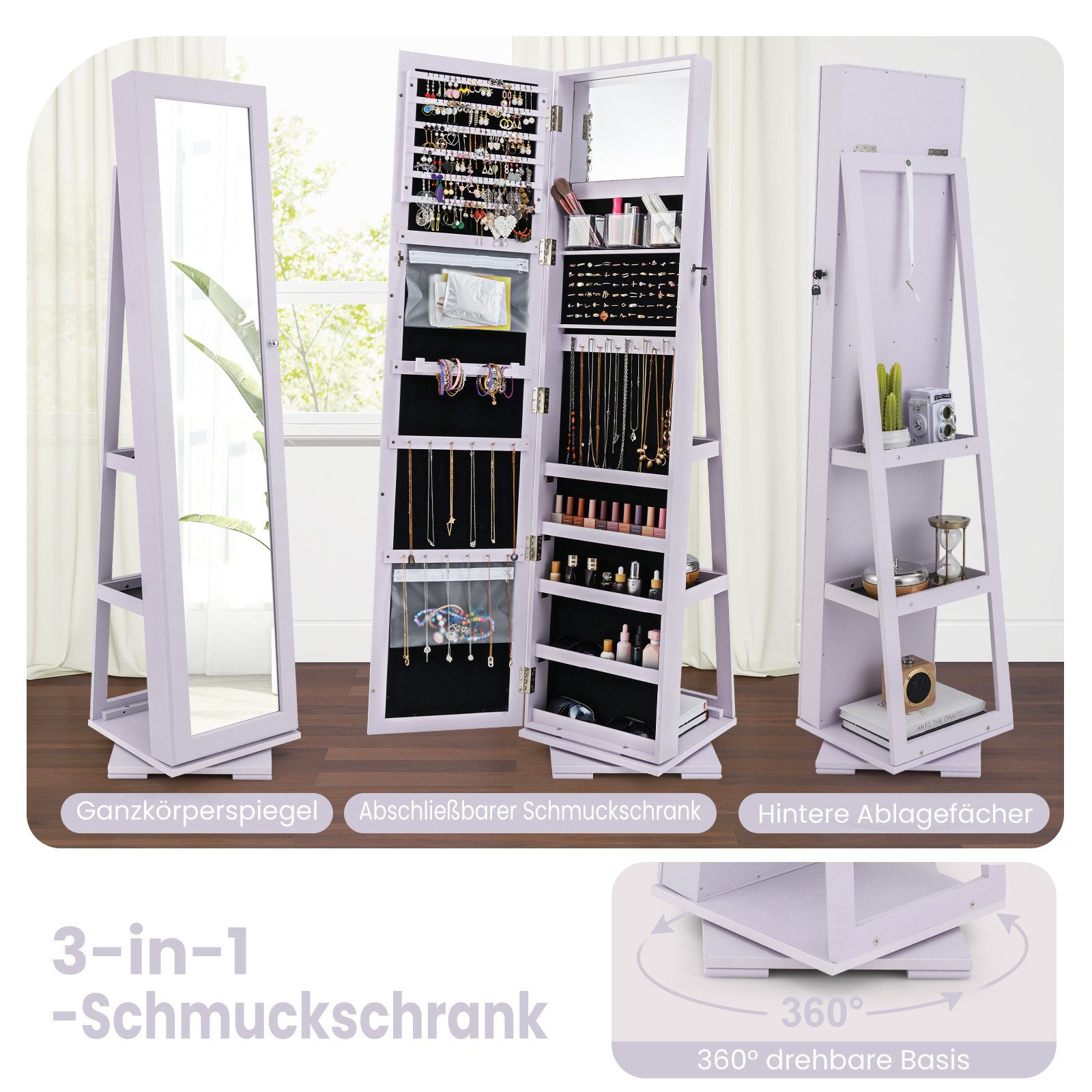 COSTWAY Schmuckschrank stehend, mit Spiegel & günstig online kaufen