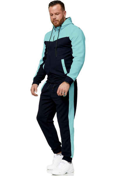 L.gonline Freizeitanzug Herren Trainingsanzug, Jogginganzug mit Kapuzenjacke 0986 (Kapuzenjacke mit Reißverschluss, Hose, 2-tlg), Fitness Freizeit Casual