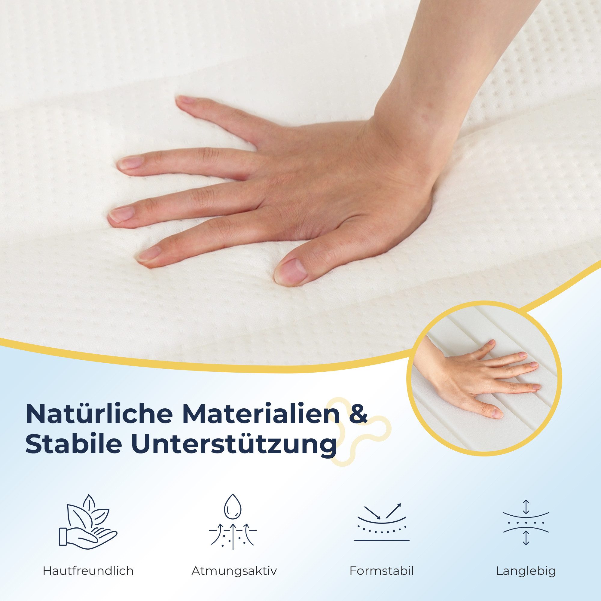 Kaltschaummatratze 7-Zonen Rollmatratze mit waschbarem Bezug, 12 / 16 / 18 / 22 cm Höhe, Napsie, H3, Ergonomische Allround-Matratze für komfortablen Schlaf im A – Bild 3 von 5