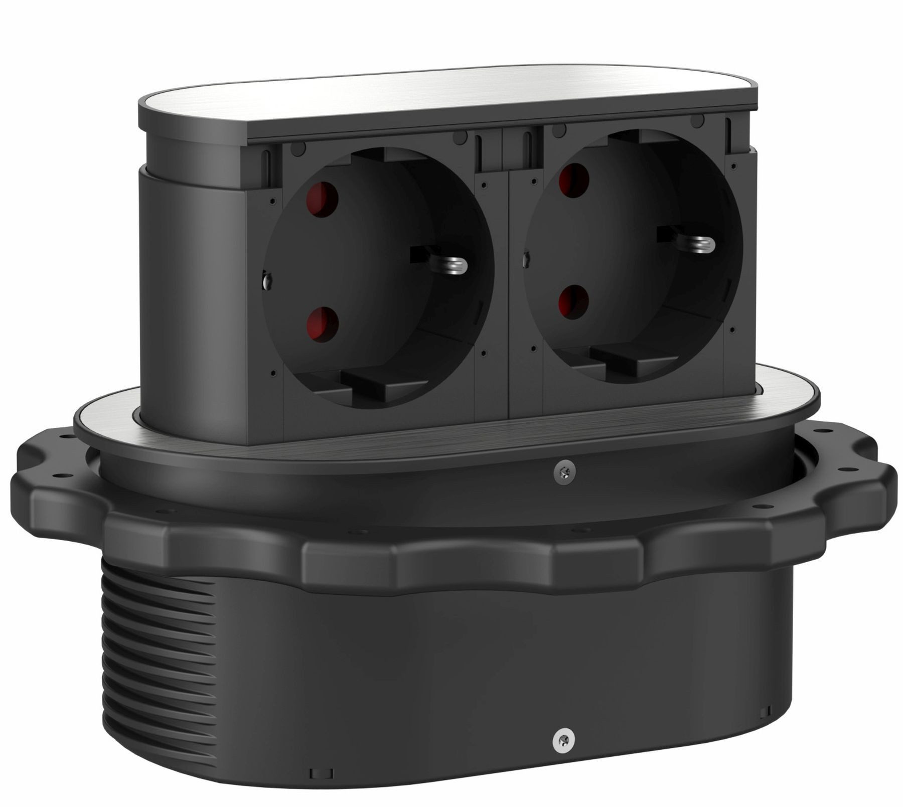 HPF Einbausteckdose Küche 2-fach Küchensteckdose Piccolino IP44 versenkbar Einbau-Tischsteckdose 2-fach (Kabellänge 2.00 m)