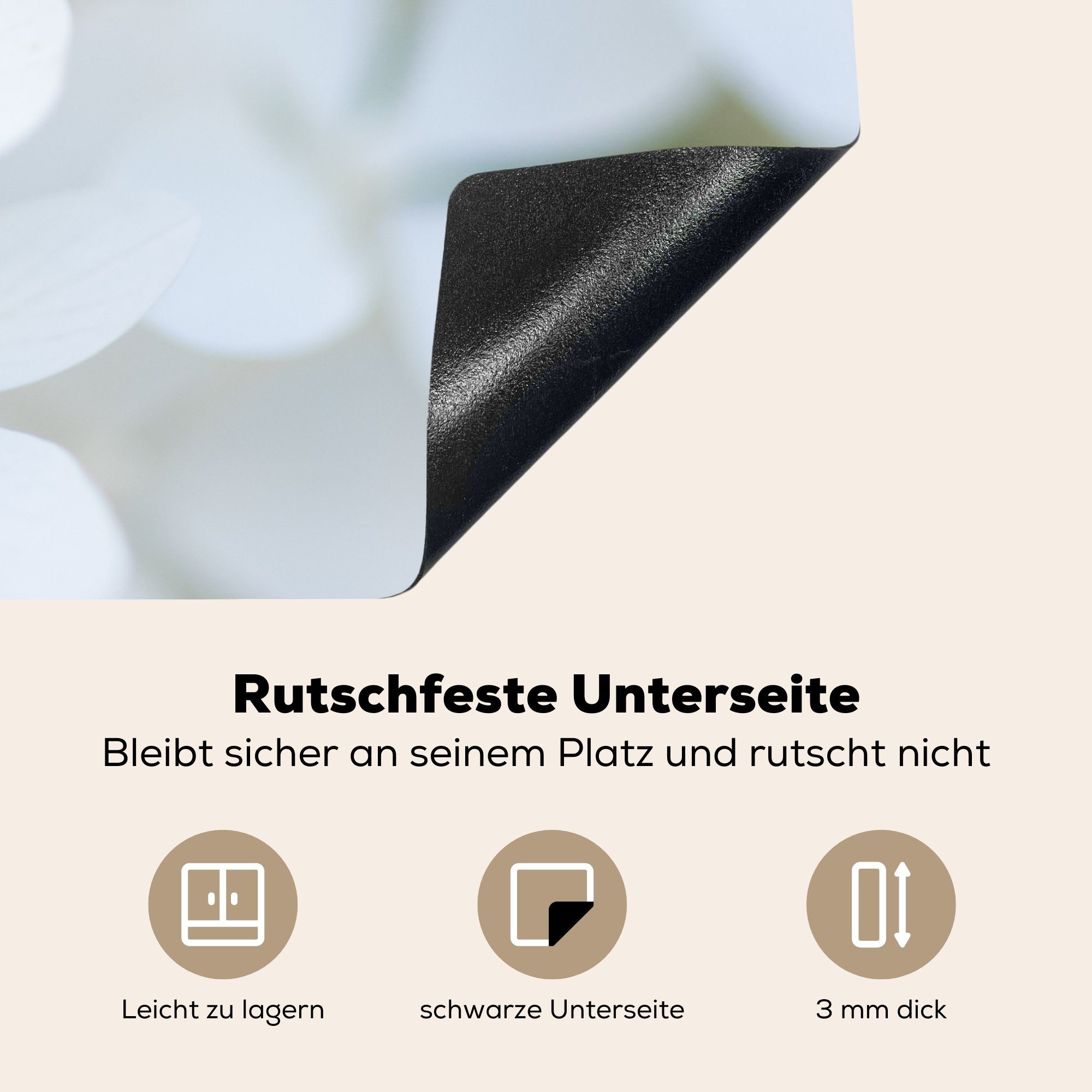 Bild Vinyl, Induktionskochfeld (1 einer MuchoWow 81x52 küche, cm, weißen Beruhigendes für die tlg), Herdblende-/Abdeckplatte Hortensie, Schutz Ceranfeldabdeckung