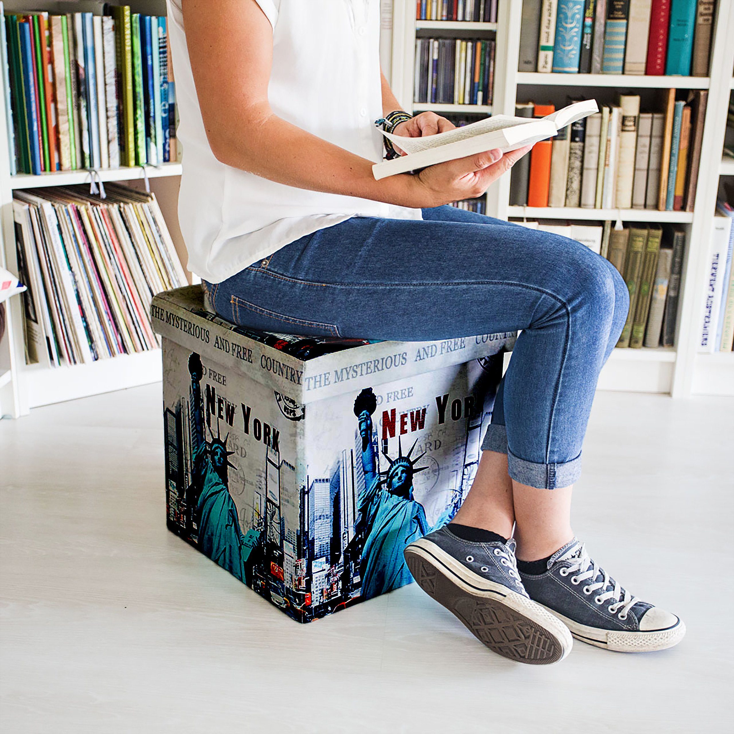 relaxdays Sitzhocker mit Stauraum Trendmotiv, New günstig online kaufen