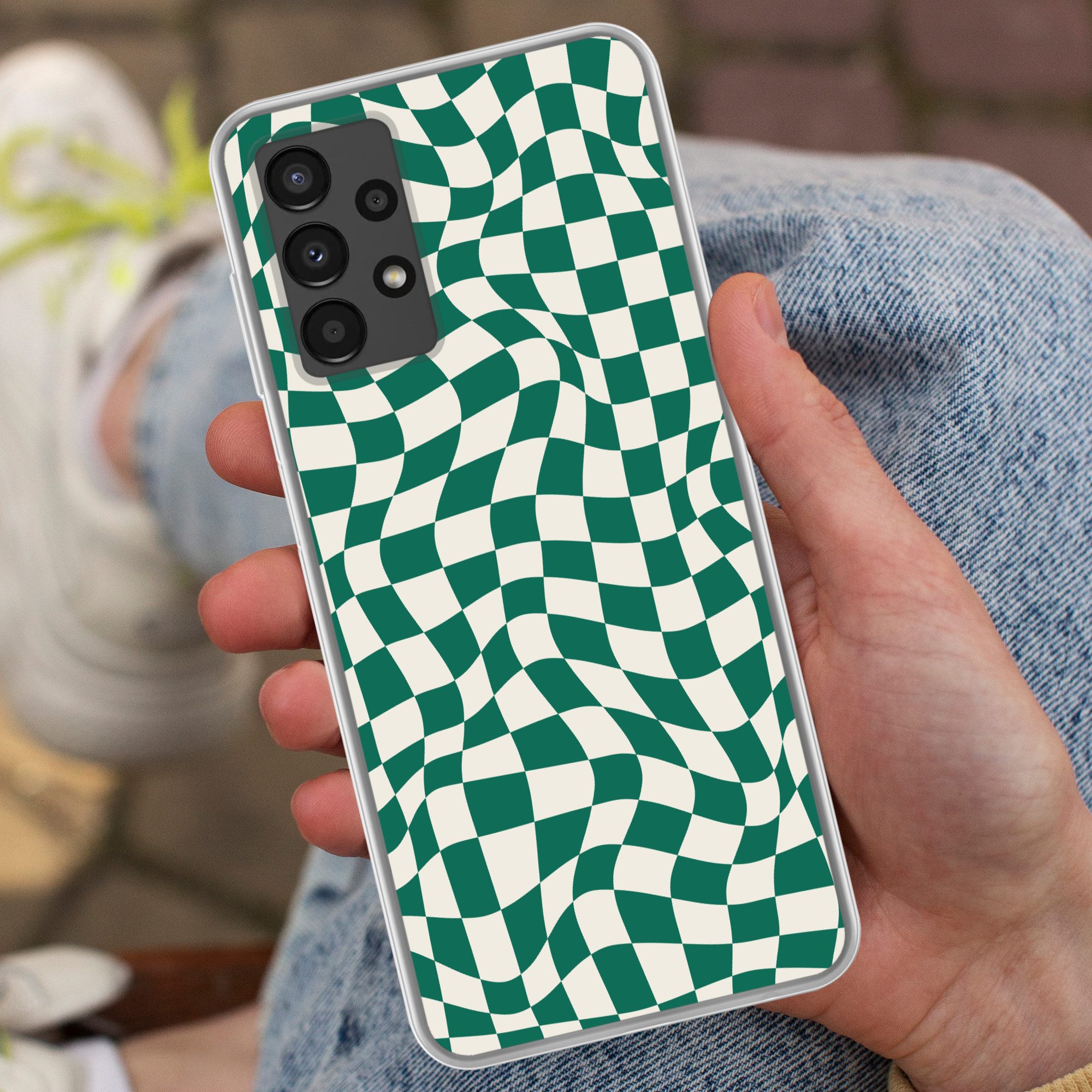 MuchoWow Handyhülle für Samsung Galaxy A13 4G Gewellte Boxen - Grün - Weiß - Abstrakt, Smartphone-Bumper, Print, Handy Schutzhülle Dünn
