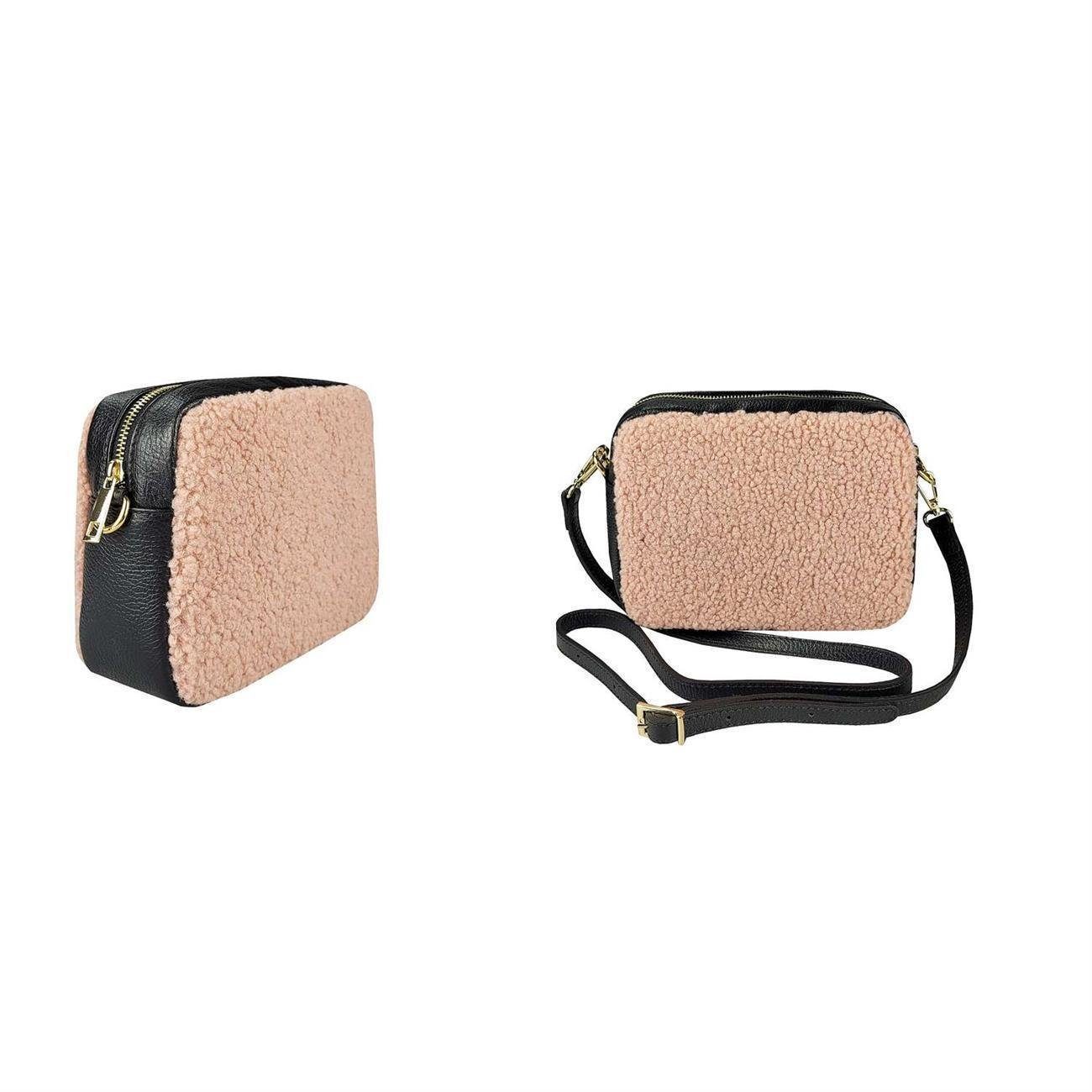 ITALYSHOP24 Schultertasche Damen Pelztasche Leder Plüsch Bodybag Teddy, als Schultertasche, CrossOver, Umhängetasche tragbar