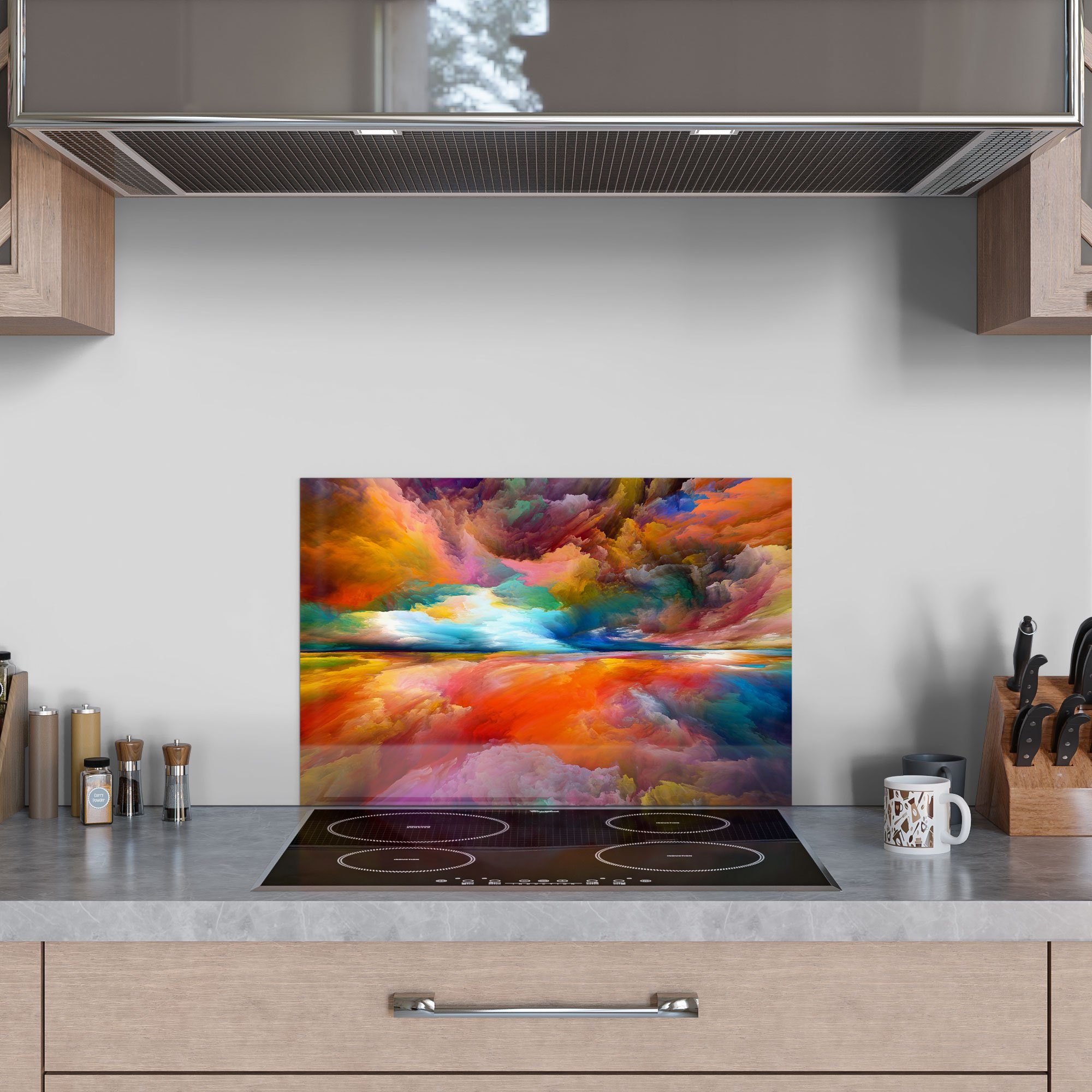 Spritzschutz Herdblende Badrückwand DEQORI Glas Farbwolken', Küchenrückwand 'Gespiegelte