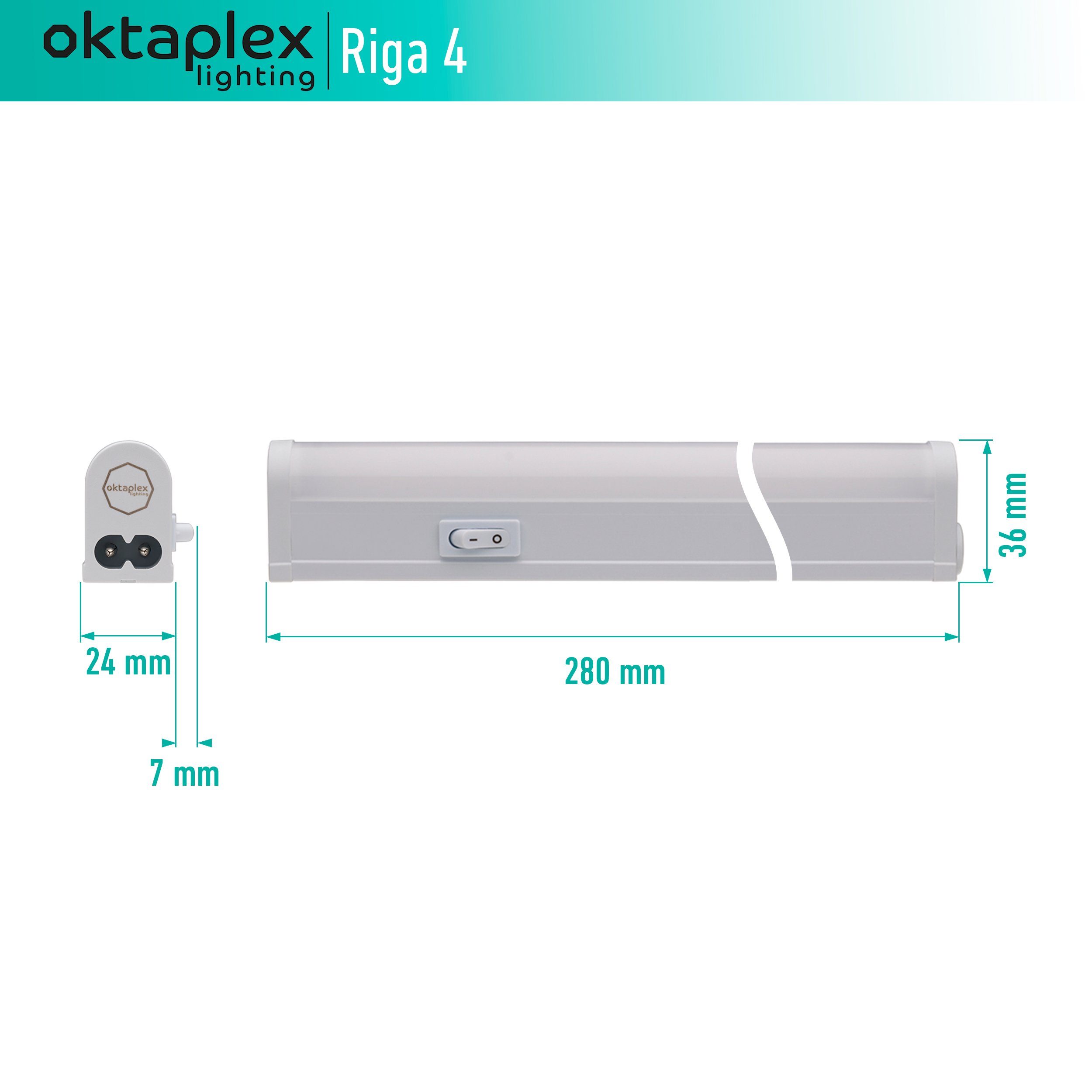 Oktaplex lighting LED Unterbauleuchte Oktaplex RIGA Unterbauleuchte 4W 3000K 28 CM, Ein-/Ausschalter, LED fest verbaut, Warmweiß, 3000K Lichtleiste Küche Unterschrankleuchte