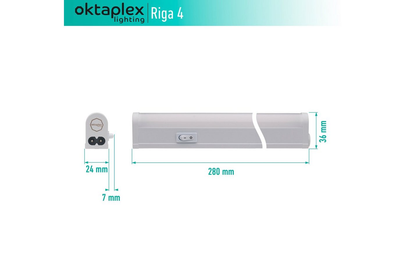 Oktaplex lighting LED Unterbauleuchte LED Unterbaulampe Riga 28cm 370lm 4W, LED, warmweiß, 4000K Lichtleiste erweiterbar Unterschrankleuchte 230V