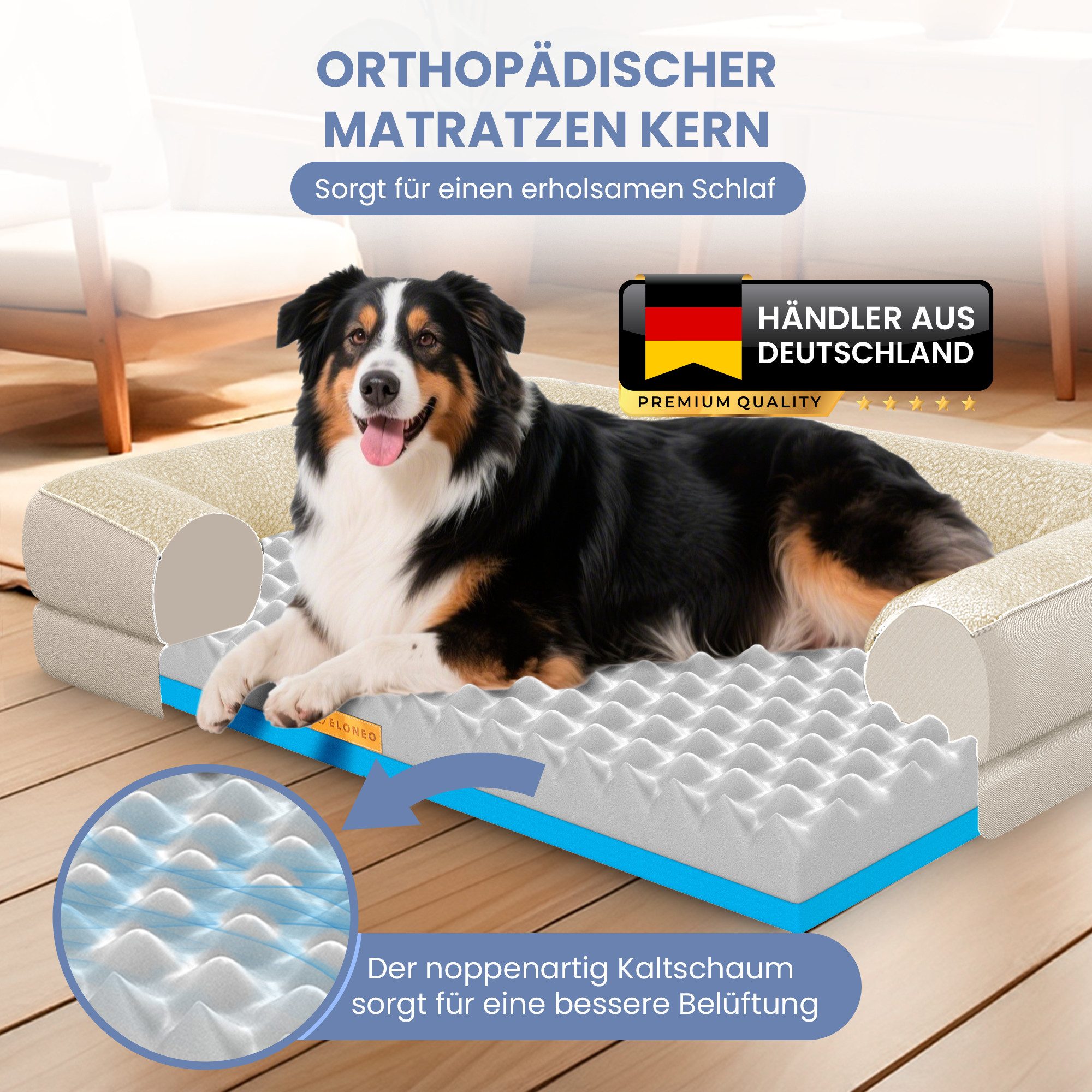 ELONEO Hundebett ELONEO - Orthopädisches Premium Hundebett, gelenkschonend, waschbar, Aus kuscheligem Sherpa-Fleece und strapazierfähigem Sofastoff