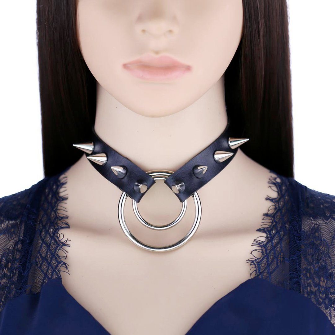 Sandritas Erotik-Halsband und silber schwarz, Nieten Halsband - mit O-Ring