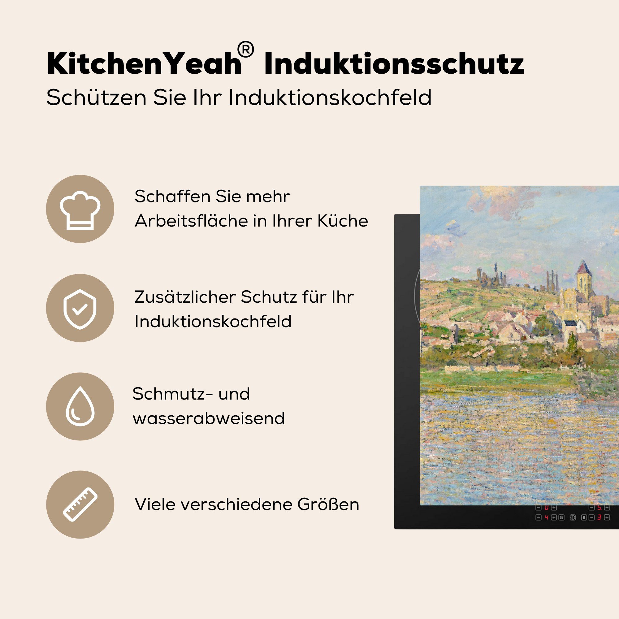 MuchoWow Herdblende-/Abdeckplatte Vétheuil (1 tlg), küche 78x78 cm, Vinyl, Monet, Ceranfeldabdeckung, Arbeitsplatte für Claude 