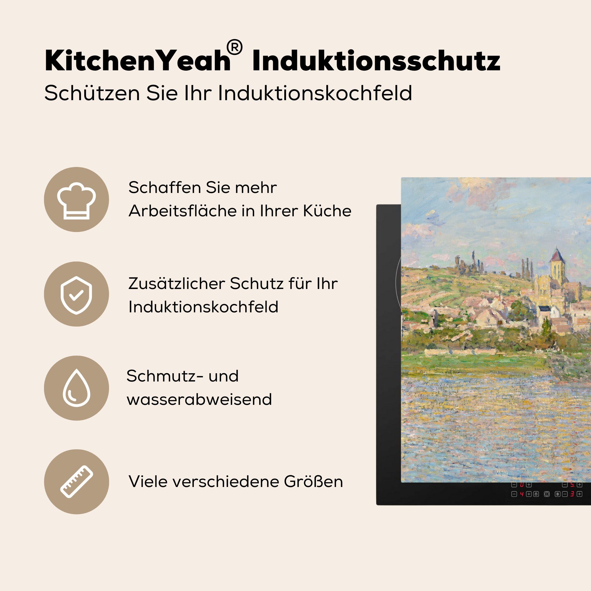 tlg), küche (1 für Ceranfeldabdeckung, Vétheuil Herdblende-/Abdeckplatte MuchoWow Arbeitsplatte Claude 78x78 cm, - Vinyl, Monet,