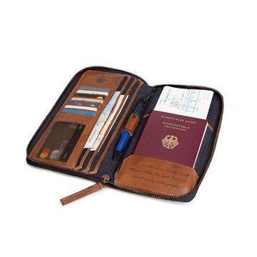 DRAKENSBERG Brieftasche Reisegeldbeutel »Travis« Marine-Blau, große Reisebrieftasche und Reise-Organizer aus Canvas mit RFID Schutz