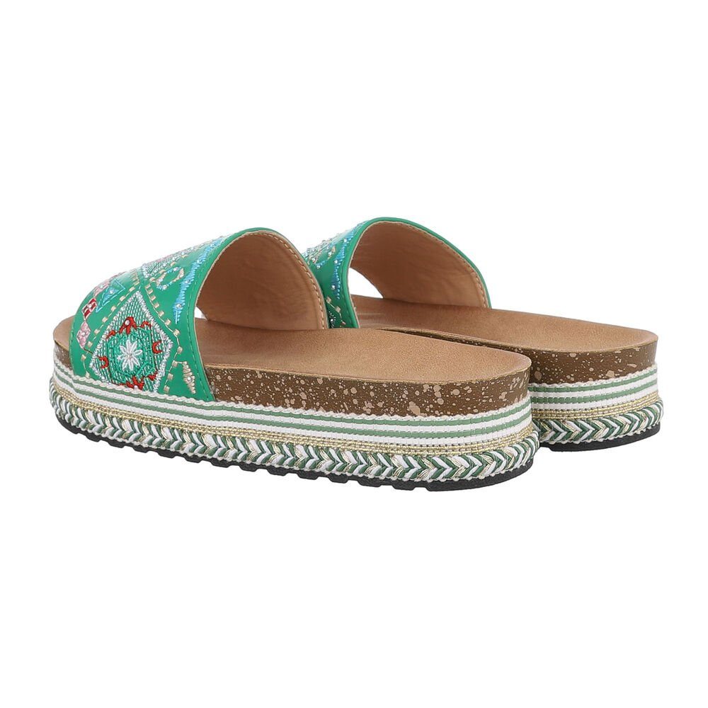 Ital-Design Damen Mules Freizeit Plateausandaletten (85698090) Flach Pantoletten in Grün