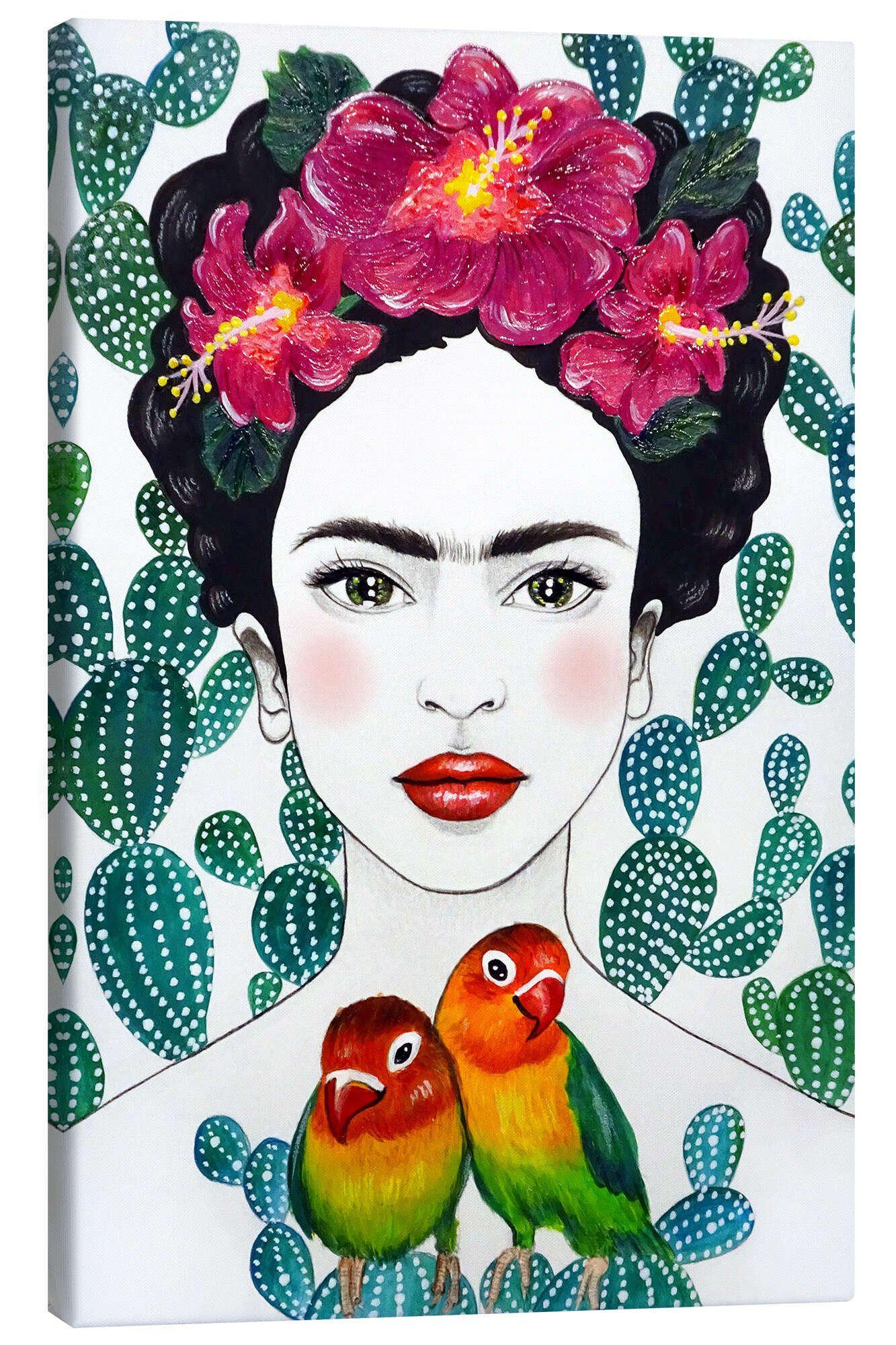 Posterlounge Wandbild Frida Kahlo - Lovebirds, Mandy Reinmuth, erhältlich als Poster, Leinwandbild, Wandsticker oder Acrylglasbild