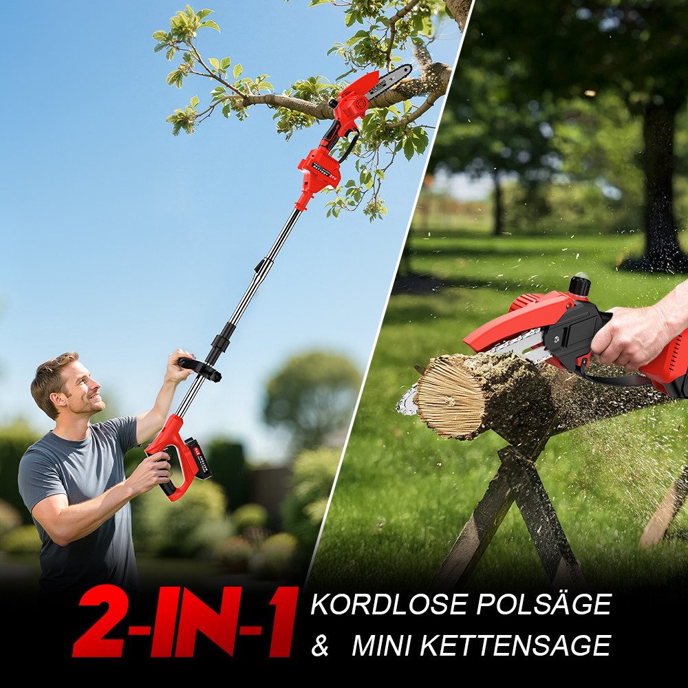 reffmov Akku-Kettensäge Teleskop Astsäge Hochentaster, Teleskopsäge Akku Astschere Satz, 2-in-1 Design Brushless-Motor