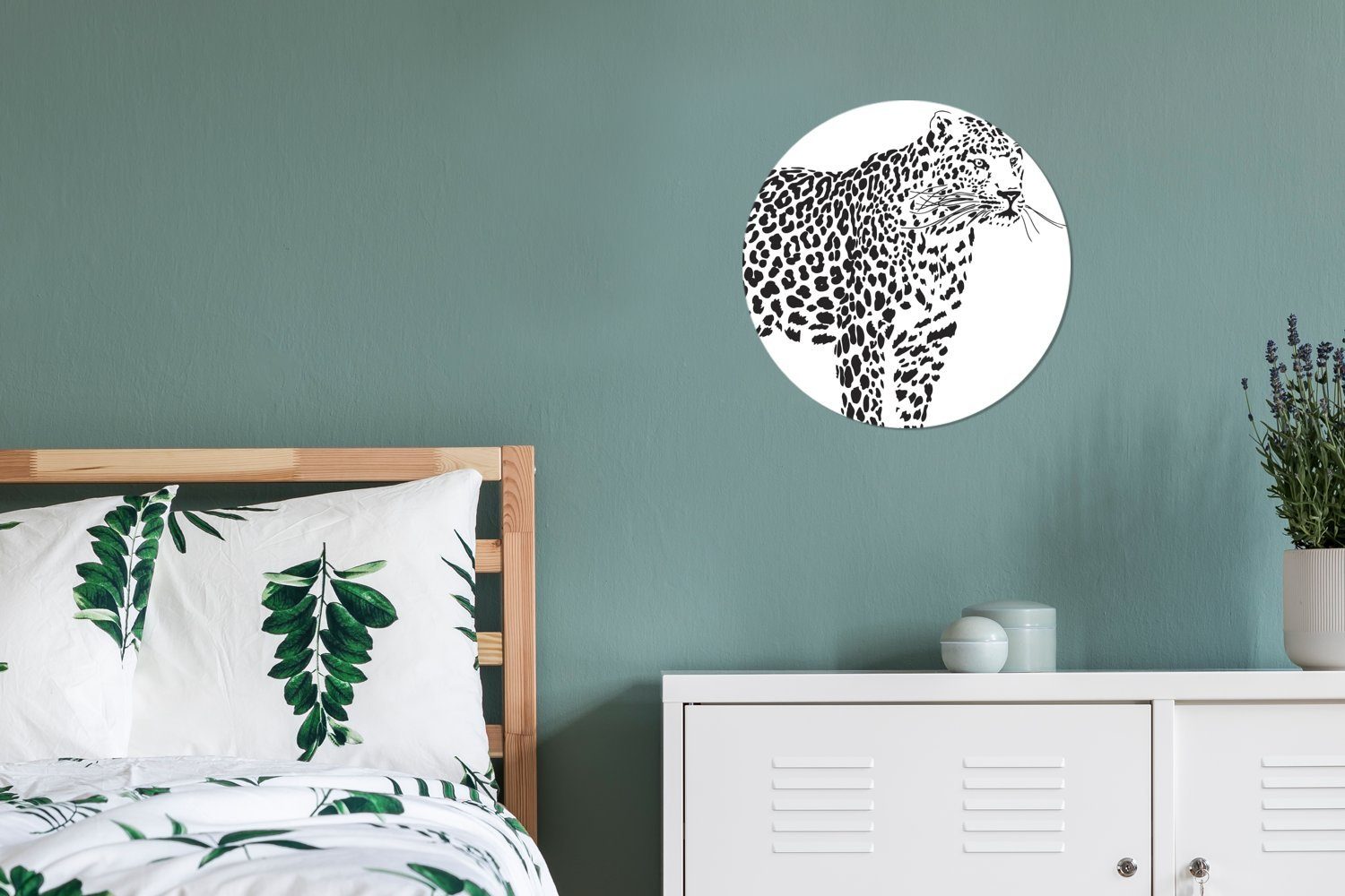MuchoWow Wandsticker (1 eines für Rund, Tapetenkreis Tapetenaufkleber, Illustration Kinderzimmer, St), Eine Wohnzimmer Leoparden