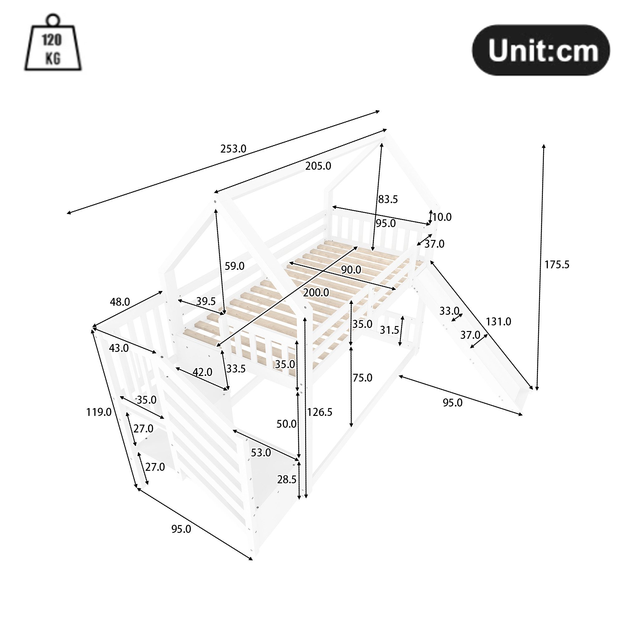 Ulife Etagenbett mit Stauraumtreppe und Rutsche, Hausbett, Kinderbett mit G günstig online kaufen