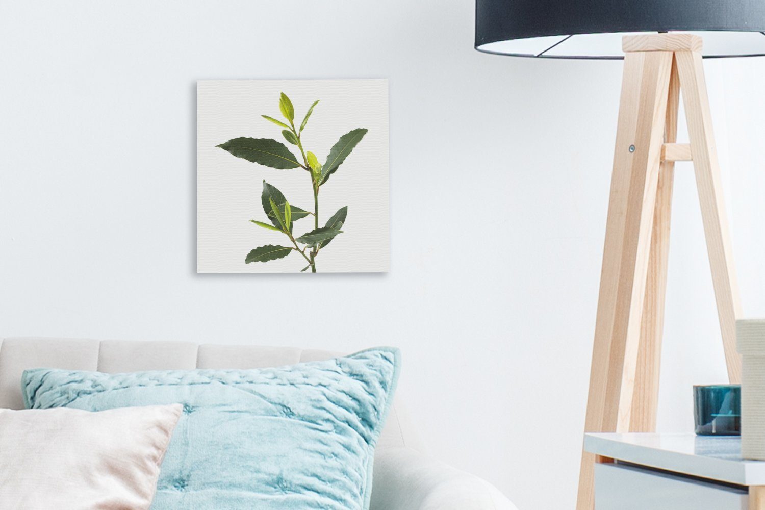 OneMillionCanvasses® Leinwandbild Lorbeerzweig mit Blättern, den für grünen St), (1 Wohnzimmer Leinwand Bilder Schlafzimmer