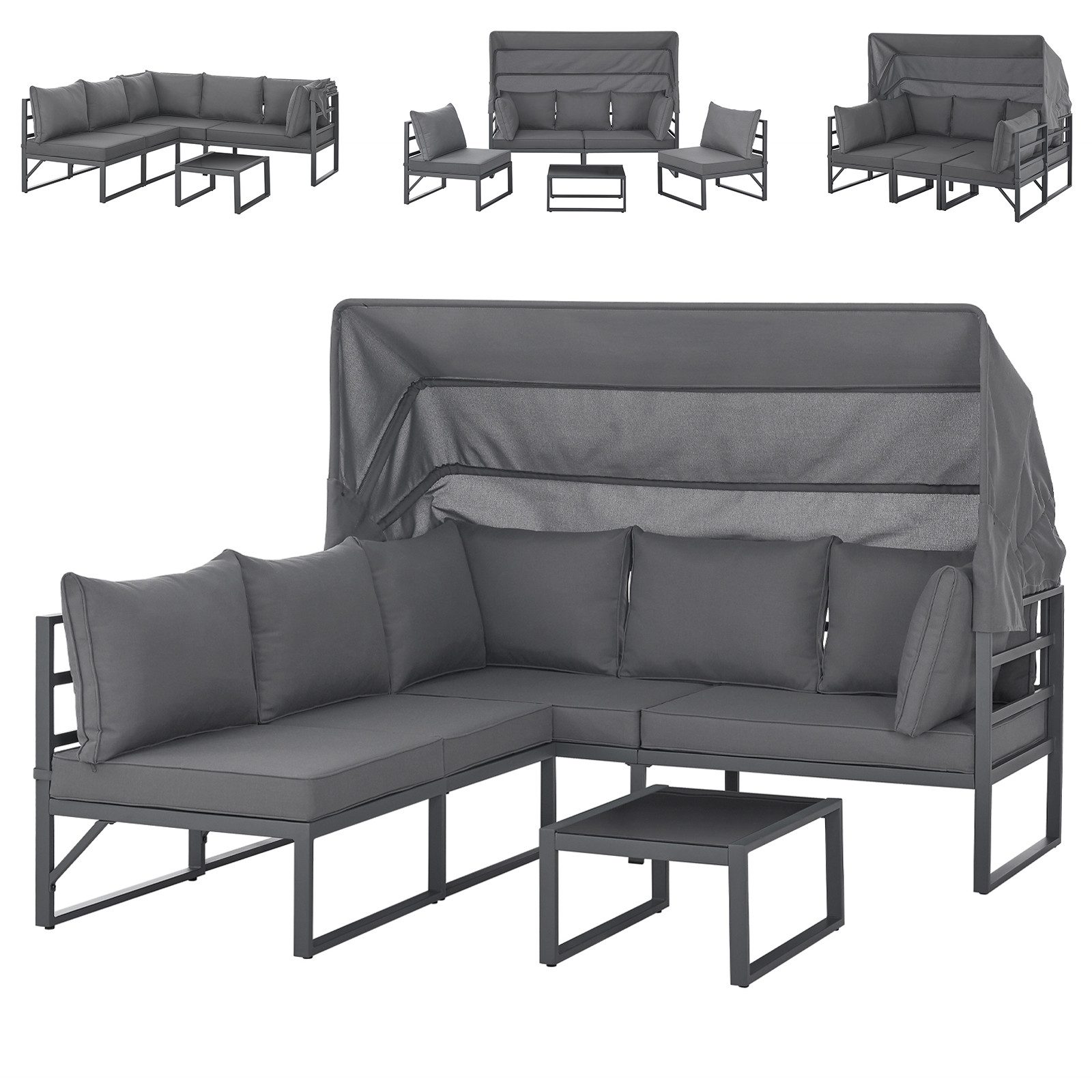 SVITA Gartenlounge-Set MAUI, (4-tlg), Outdoor-Möbelset mit Dach, Stahlgestell, Grau