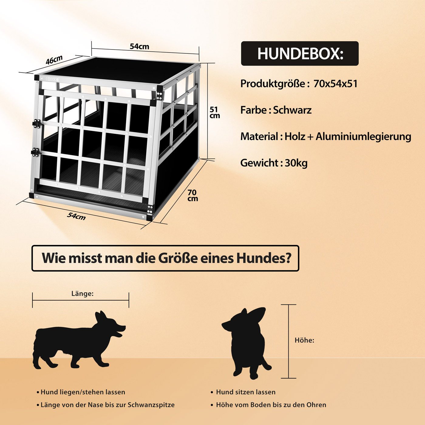 Cadoca Tiertransportbox, Aluminium Kofferraum verschließbar trapezförmig M 70x54x51cm