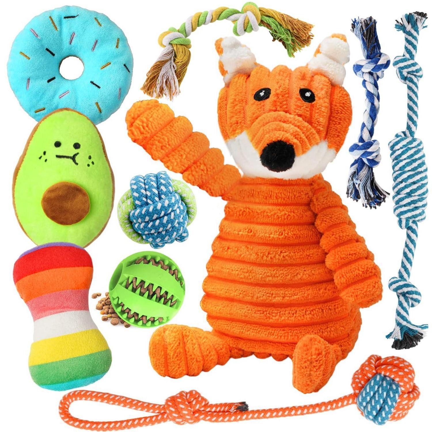 LuxusKollektion Snackball 10er Set Welpen Spielzeug Fuchs Quietscher Seil Ball, Textil, (10-tlg)