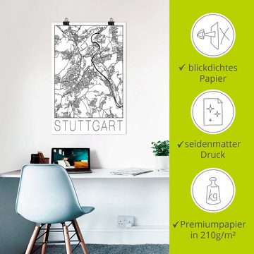 Artland Poster Retro Karte Stuttgart Deutschland, Deutschland (1 St), als Alubild, Leinwandbild, Wandaufkleber oder Poster in versch. Größen