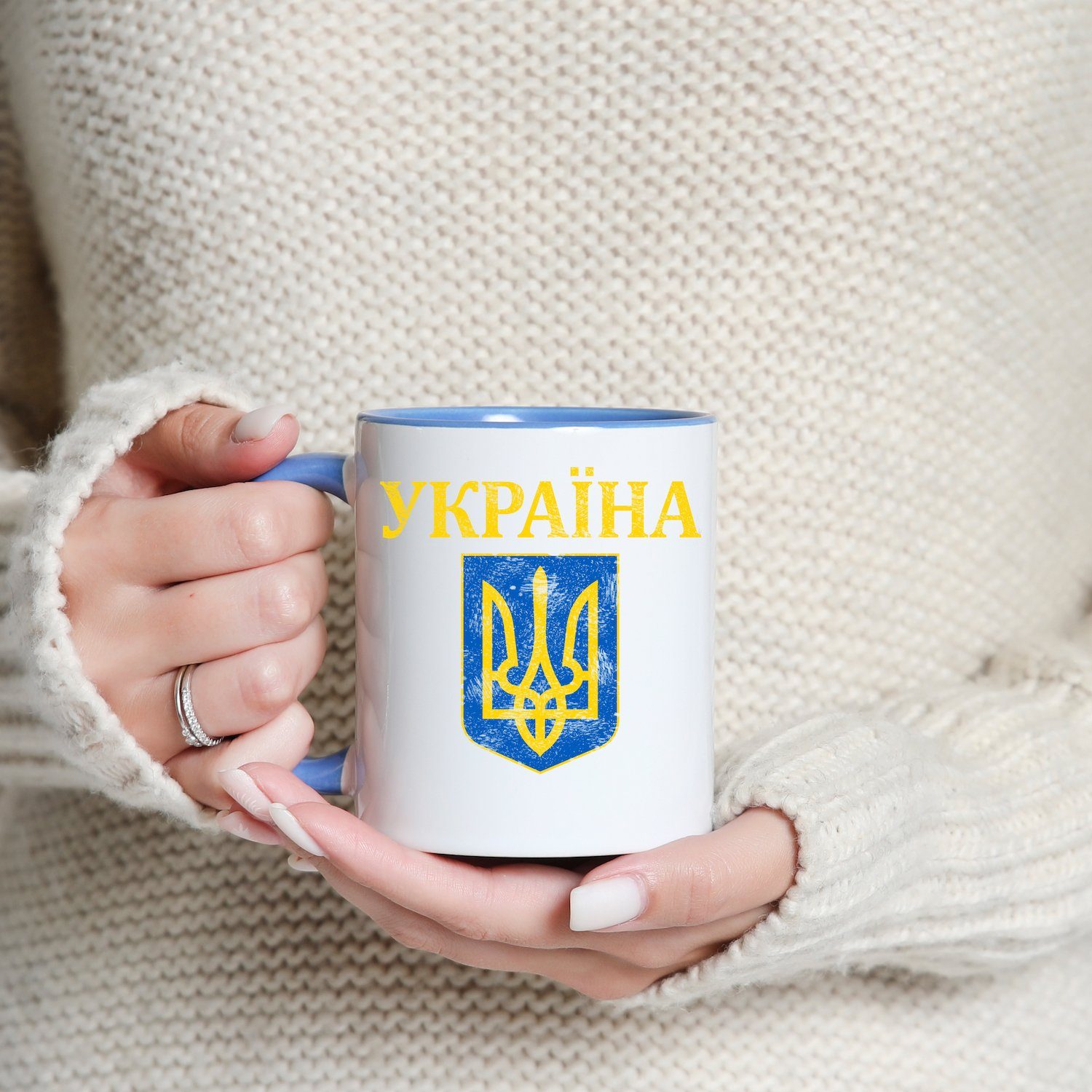 Youth Designz Tasse Vintage Geschenk, Weiss/Royal mit Ukraine Keramik, Print Vintage Kaffeetasse Wappen Wappen