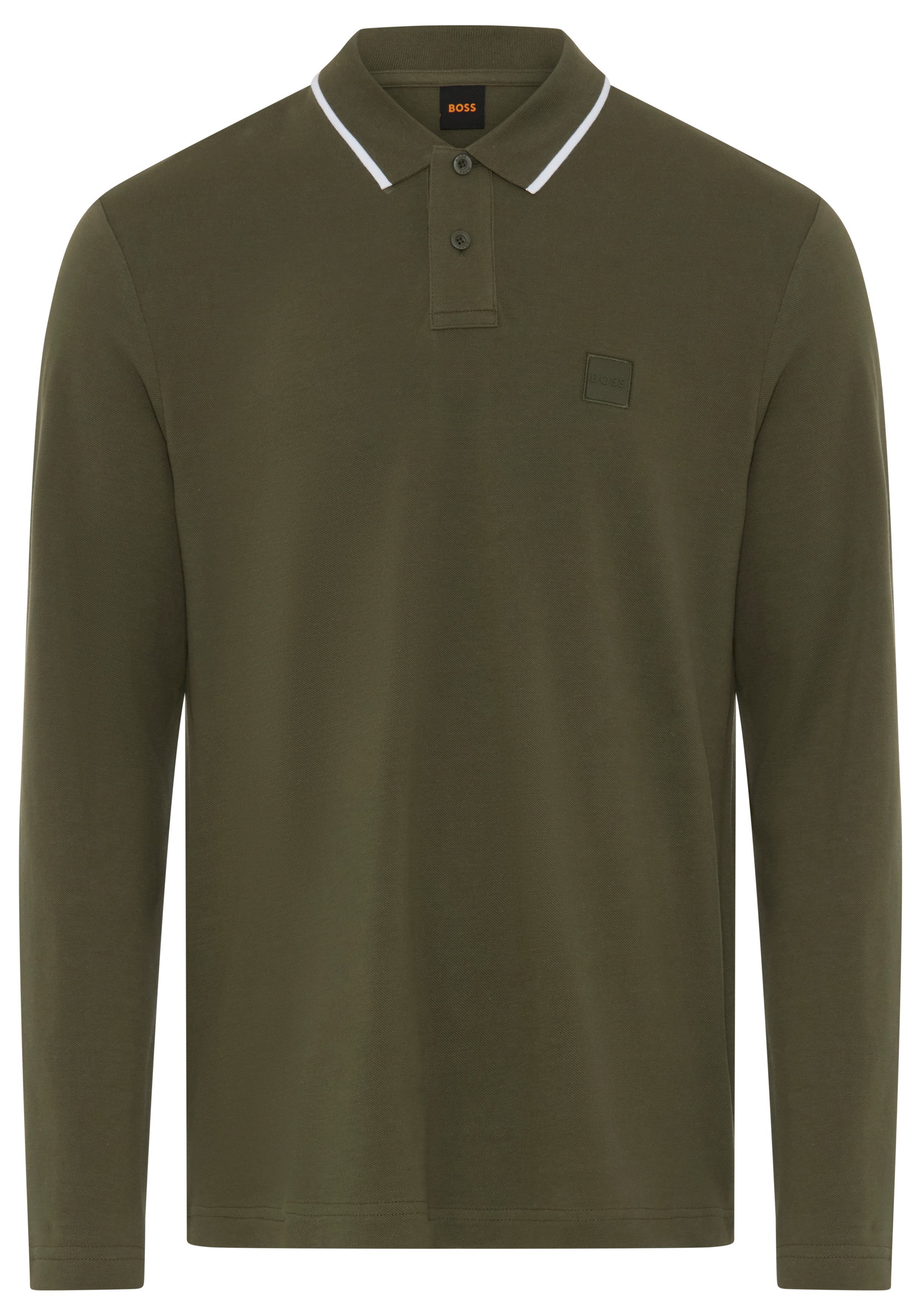 BOSS ORANGE Langarm-Poloshirt Regular Fit, reine Baumwolle, BOSS-Label