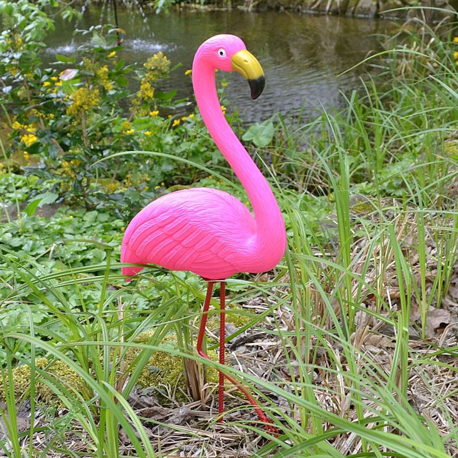 Teichfigur Gartenstecker Gartenstecker BURI Teichdeko 56cm Gartenfigur Flamingo Gartendek