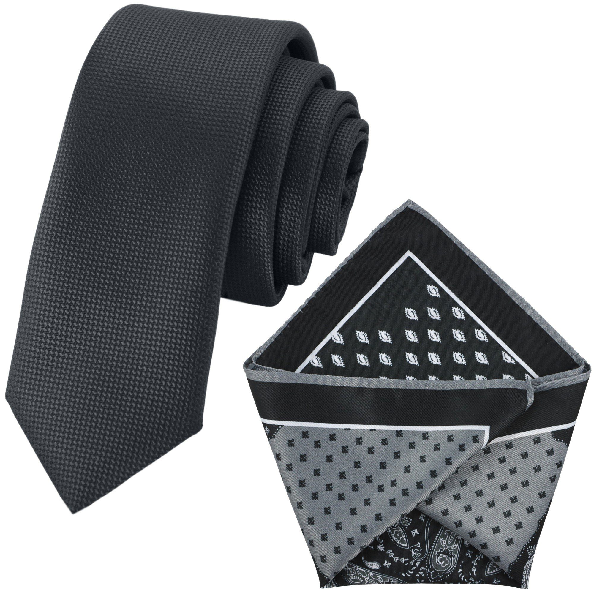 GASSANI Krawatte Herren-Krawatte Rips Fine Karo, z. Anzug Schmal Slim, Uni Seide Touch (Set, 2-St., Gepunktet, 2, Getupft, Paisley, Bunt, Geblümt, Schlips, Einstecktuch, Kariert) Blumen Blüten Punkte Dots Pünktchen Tupfen Tropfen Rauten, Seide Touch