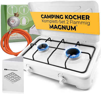 Magnum Wave Газові плити 2-flammig inkl. Gasschlauch Robuster Campingkocher, Camping Gasgrill für Indoor und Outdoor Tischgrill
