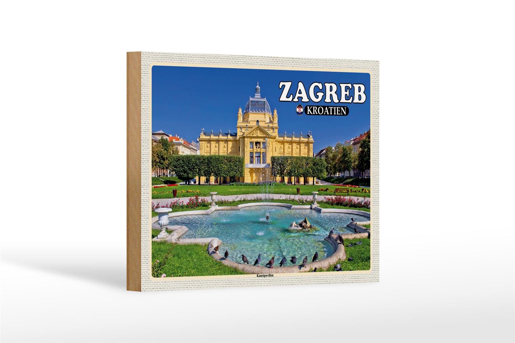 Femer GmbH Holzbild Reise 18x12 cm Zagreb Kroatien Kunstpavillon, (1 St), Glatte Holzfaserplatte (MDF), vorn beschichtet