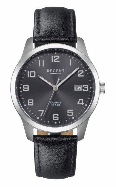 Regent Quarzuhr 11190162-F932, Armbanduhr, Herrenuhr, Damenuhr,Datum,Leuchtzeiger, Lederarmband,Titan