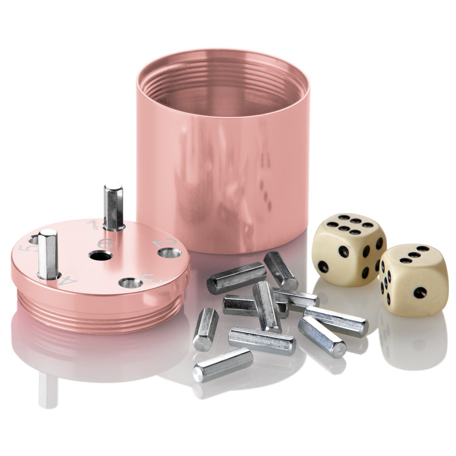 BestSaller Spiel SUPER SIX Würfelspiel Aluminum Sonder Edition SUPER SIX, Würfelspiel, 36 Spielstäbchen & 2 Würfel